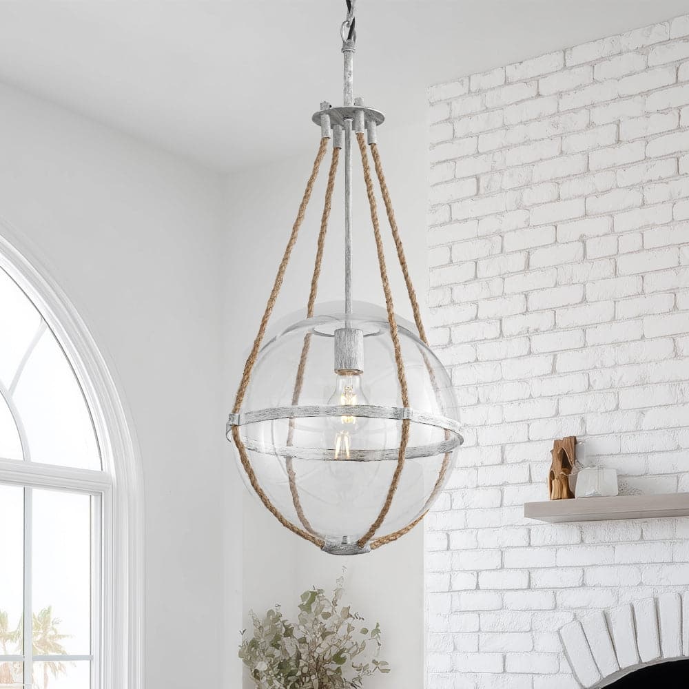 Shabby Chic Hemp Rope Single Glass Globe pendant Light