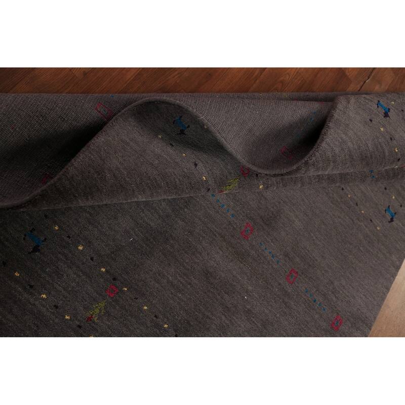 Tribal Charcoal Gabbeh Oriental Rug Handmade Wool Carpet - 4'8"x 6'7"
