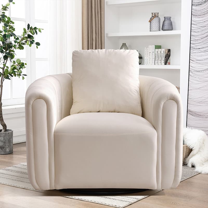 Swivel Barrel Chair, Comfy Round Accent Sofa Chair, 360 Degree Swivel Barrel Club Chair, Leisure Arm Chair - Beige