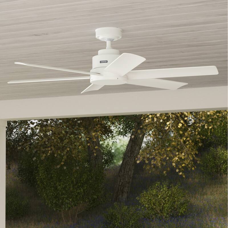 Hunter 52" Kennicott Outdoor Ceiling Fan, Wall Control - Contemporary, Industrial, Transitional - Windmill - Damp Rated! - Fresh White