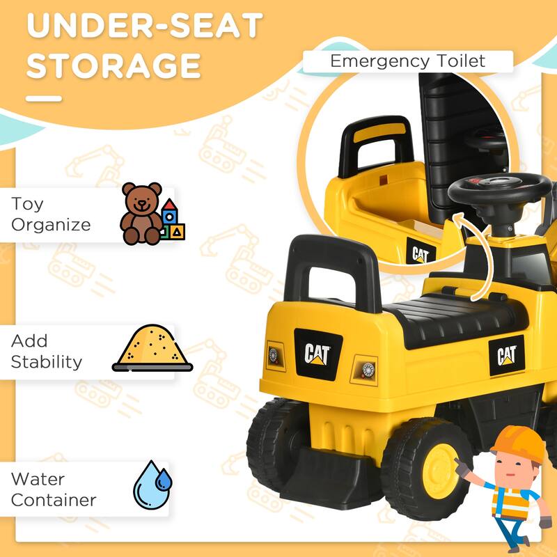 Aosom CAT Licensed Ride-on Excavator for Kids with Manual Shovel, Yellow