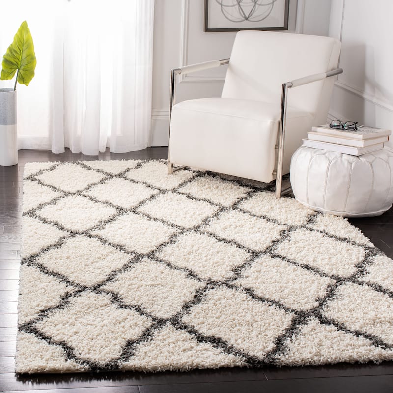 SAFAVIEH Dallas Shag Hacer Trellis 1.5-inch Thick Rug - 11'  x  15' - Ivory/Dark Grey - Runner/Rectangle