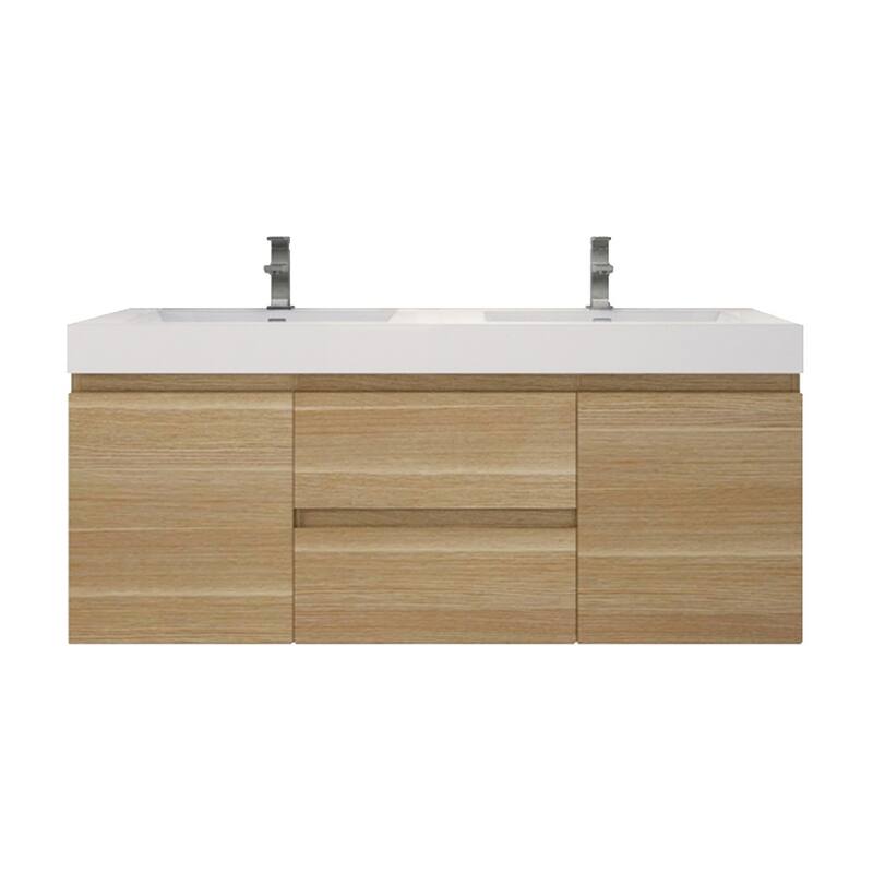 Baillie 60'' Wall-Mounted Vanity with Double Reinforced Acrylic Sink - 60''Width - White Oak