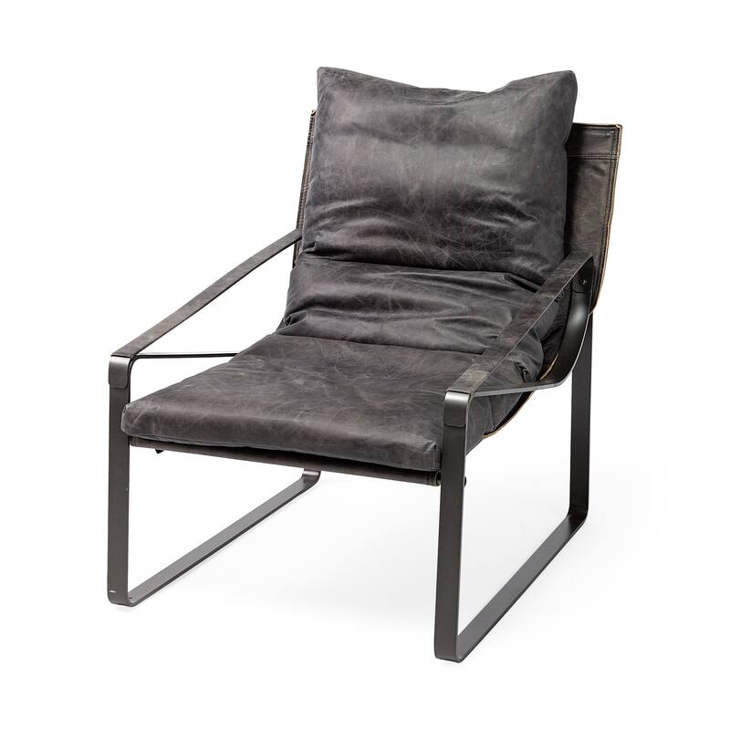 Hornet II Black Genuine Leather w/ Black Iron Frame Accent Chair - 27"W x 35"D x 35"H
