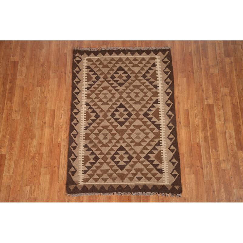 Geometric Kilim Oriental Area Rug Hand-woven Wool Carpet - 3'4" x 5'0"