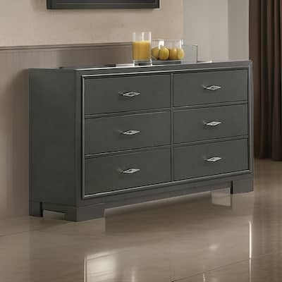 Aliso 58 Inch Wide Dresser Chest, 6 Drawers, Bracket Feet, Dark Gray