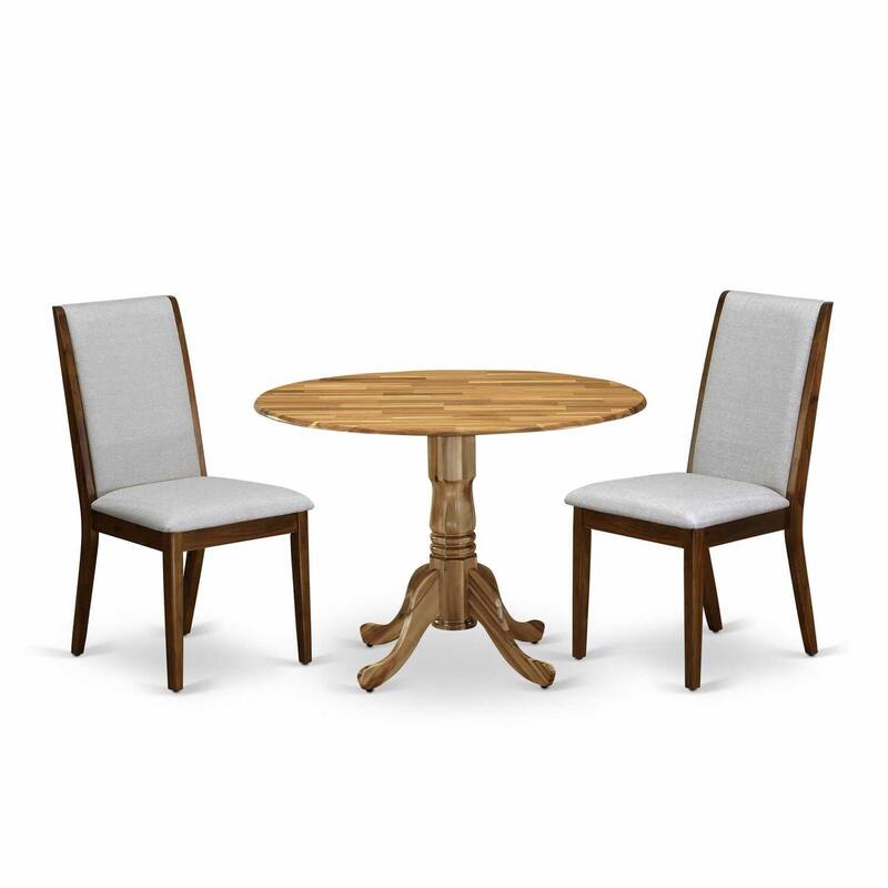 Round Dining Table Set 3pc - Kitchen Table & 2 Linen Fabric Chairs - Grey Modern Design