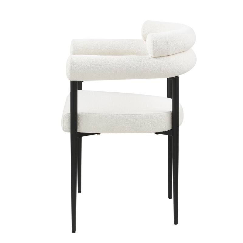 Dining Chairs Set of 2, Kitchen Dining Room Chairs, Round Boucle Backrest Sherpa Dining Chair with Brushed Bronze Metal Legs