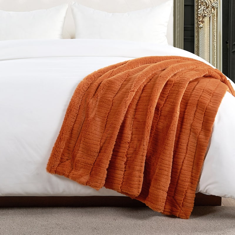 Sculpted Stripe FauxFur Throw Super Soft Cozy Blankets for Couch