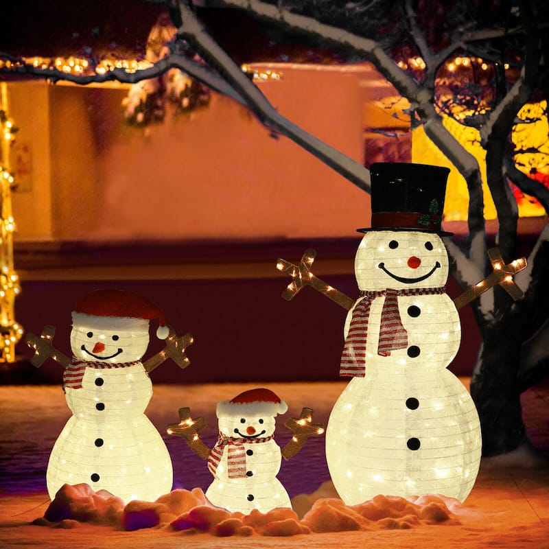VEIKOUS 4 ft. Warm White LED Snowman Family Christmas Holiday Yard Decoration (3-Piece)