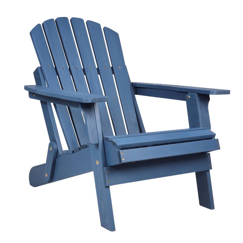 Oversize Wooden Outdoor Folding Adirondack Chair With Pre-Assembled Backrest & Seatboard - Blue