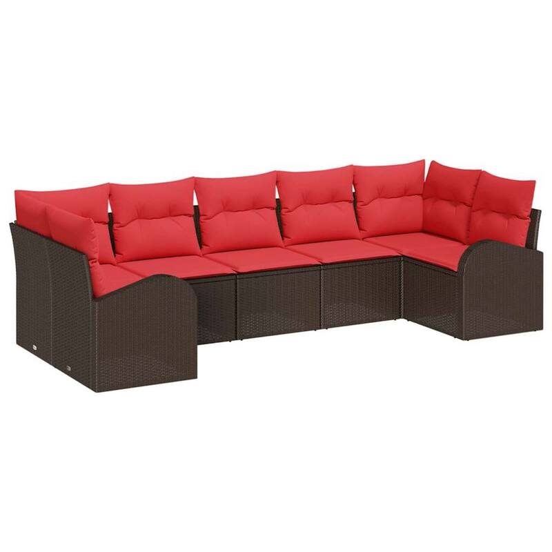 vidaXL 7 Garden Sofa Set with Cushions Black/Brown/Grey Poly Rattan - 113.8 x 48.8 x 27.2