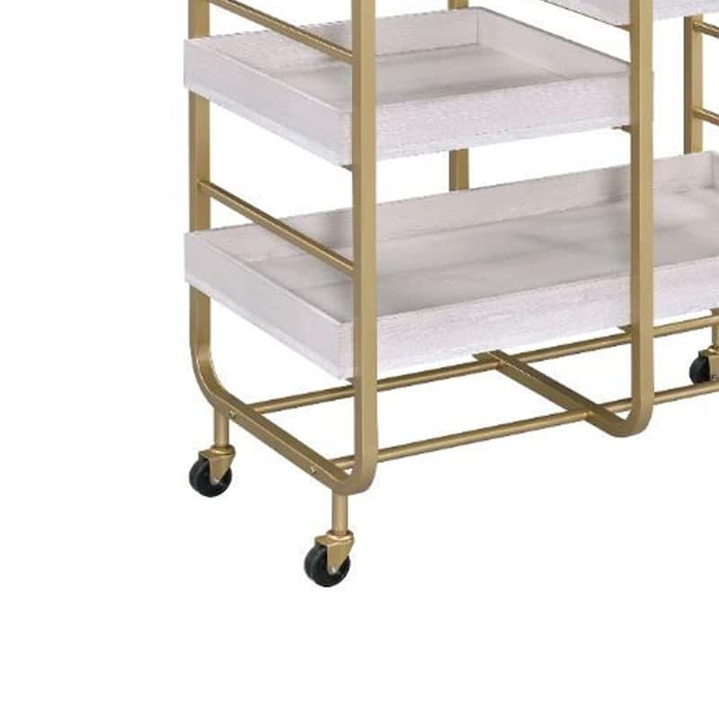 ACME Vorrik Serving Cart in Gold & White-Washed