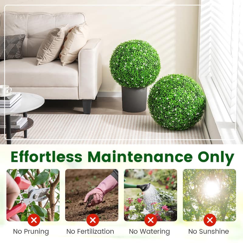 Gymax 2 PCS Artificial White Flower Grass Topiary Balls 19'' Faux