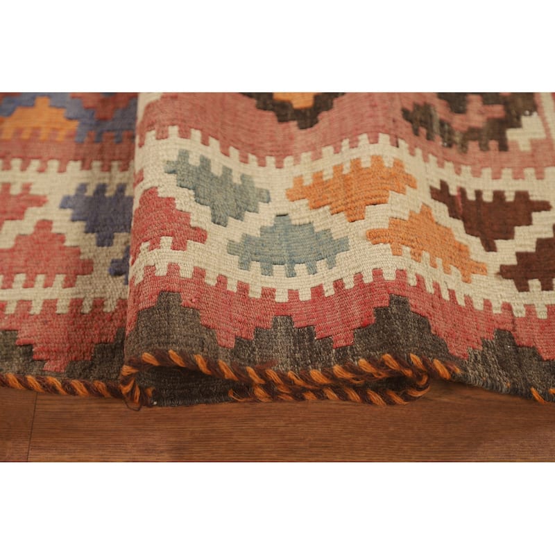 Geometric Kilim Shiraz Persian Vintage Area Rug Hand-Woven Wool Carpet - 5'0" x 9'1"