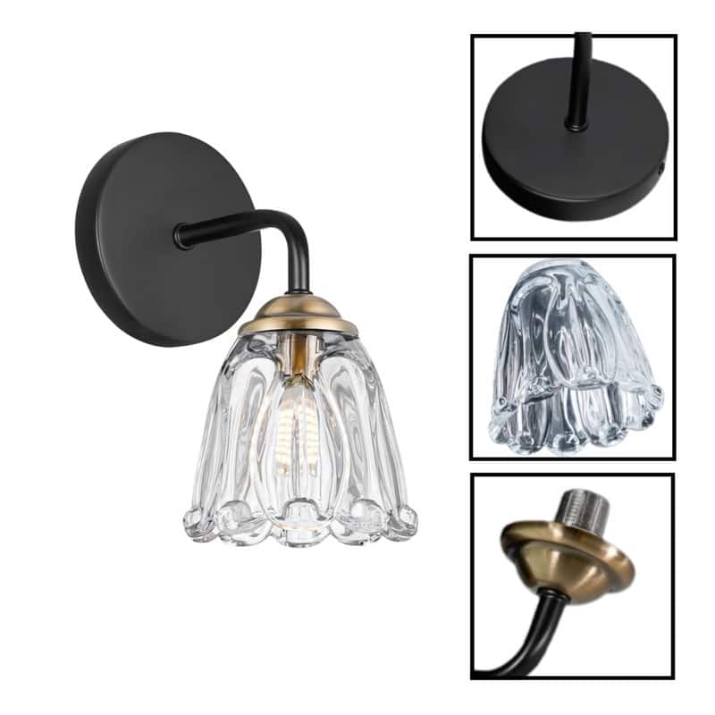 2 Pack wall lighting black & gold wall sconce glass bedroom wall lighting