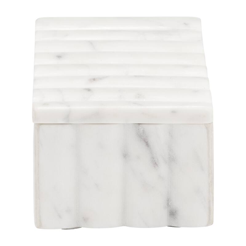 White Marble Decorative Storage Box - 7" Modern Luxury Organizer - 7" x 4" x 3"
