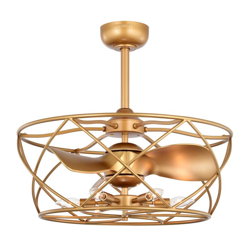 Femi 26-inch Matte Gold 6 Lights 3 Blades Lighted Ceiling Fan with Remote