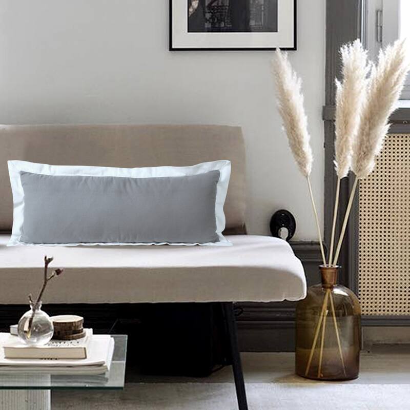 HomeRoots 14" X 36" Gray And White 100% Cotton Geometric Zippered Pillow