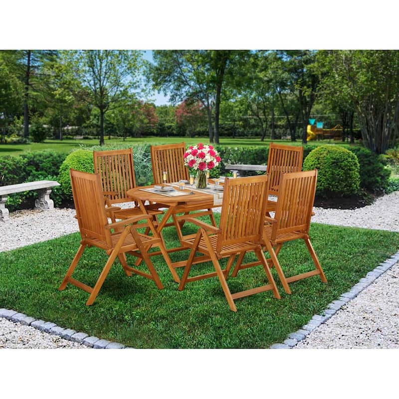 HomeStock 7-Piece Natural Oak Finish Solid Wood Top Dining Table with 6 Chairs with Lattice Back