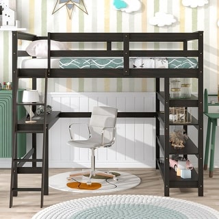 Kid-Friendly Design Full Size Loft Bed with Desk and Drawers - Bed Bath ...