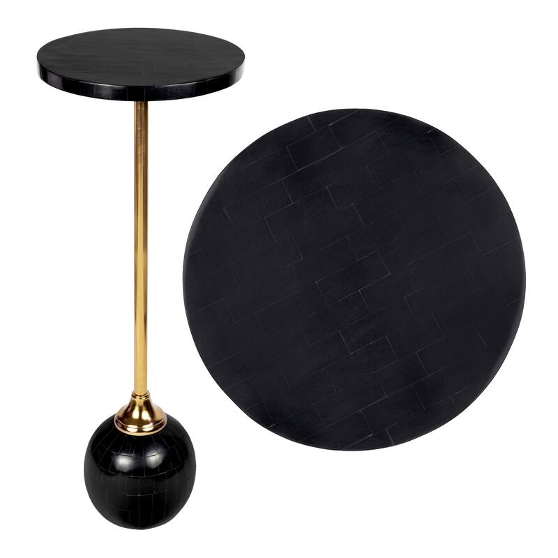 JONATHAN Y Blanche 26" Metal/Resin Mosaic Pedestal Drink Table - Black/Gold - Plastic