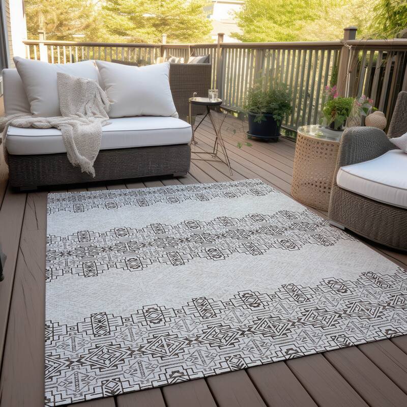 Machine Washable Indoor/ Outdoor Moroccan Boho Chantille Rug