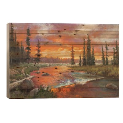 Sunset Bend Print On Wood by Mark McKenna - Multi-Color
