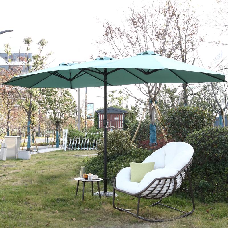 Double-Sided Outdoor Umbrella Rectangular Large Outdoor Umbrella with Crank Handle, for Garden and Outdoor (Light Green)