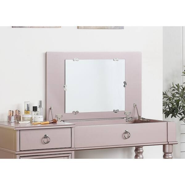 Modern Rose Gold Oak Bedroom Dresser Set Open Up Mirror Storage - Bed Bath  & Beyond - 40777898