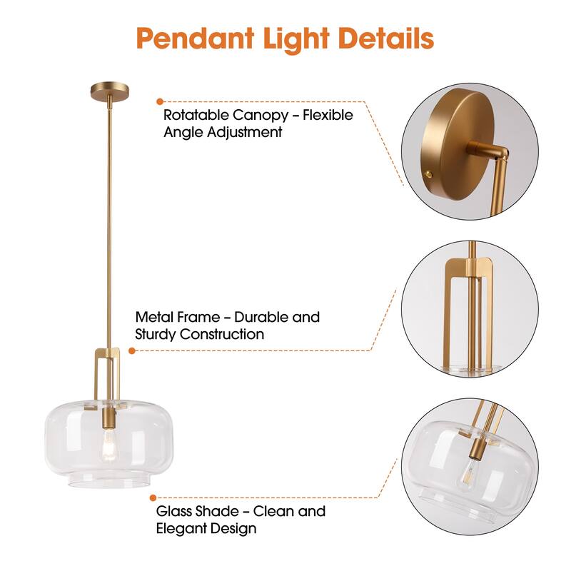 15" Antique Brass Glass Adjustable Pendant Light Hanging Ceiling Light for Kitchen Island