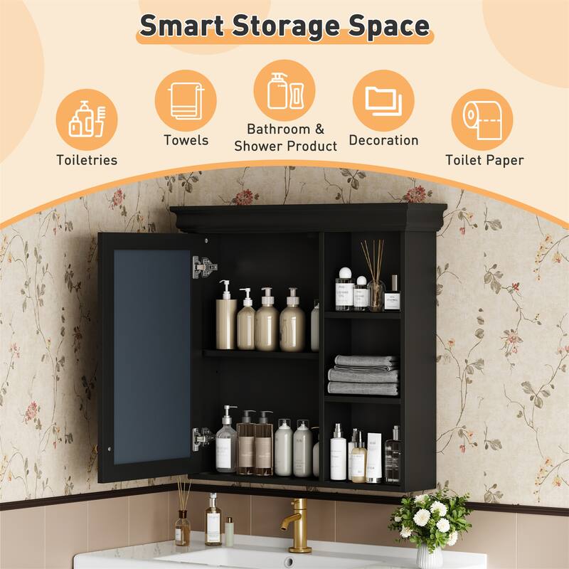 Wall Mounted Mirror Cabinet with Storage Organizer