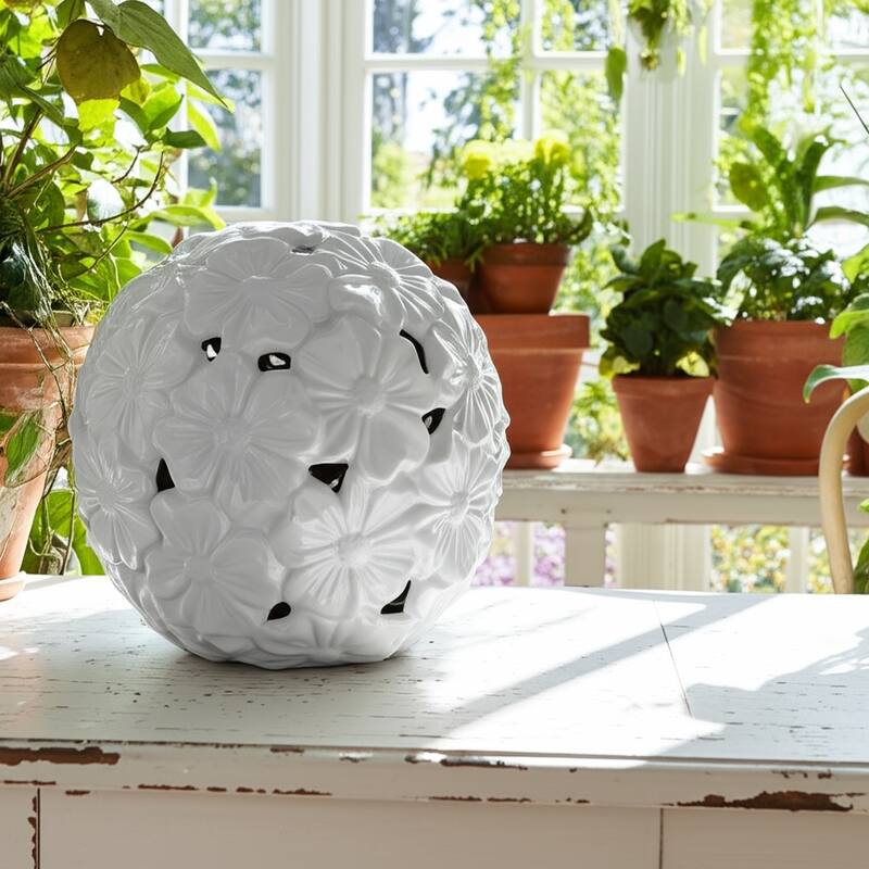 Stoneware and Porcelain Floral Sphere Decorative Garden Statuary