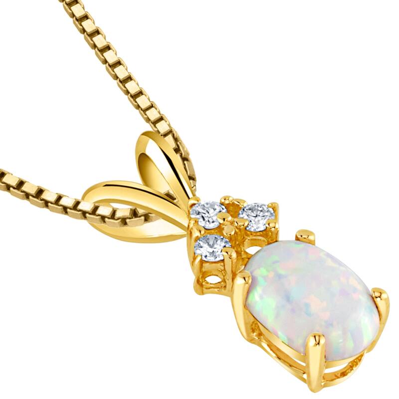 14k Yellow Gold Gold Oval Shape Created Opal Diamond Pendant