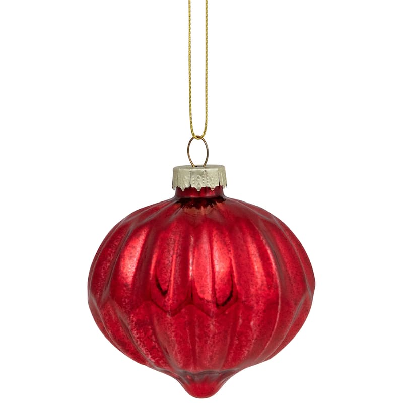 Mercury Style Onion and Ball Glass Christmas Ornament Set - 3" - Red - 12ct