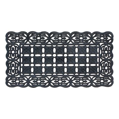 A1HC Rubber Paisley Border Indoor Outdoor Decorative Design Durable Doormat 22"X37", Black