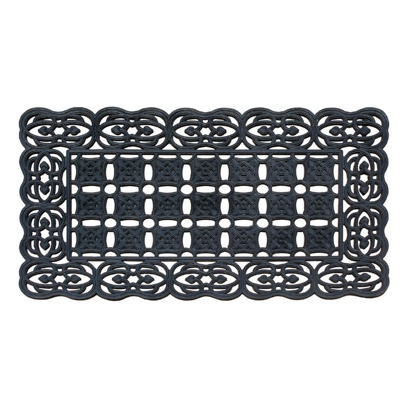 A1HC Rubber Paisley Border Indoor Outdoor Decorative Design Durable Doormat 22"X37", Black