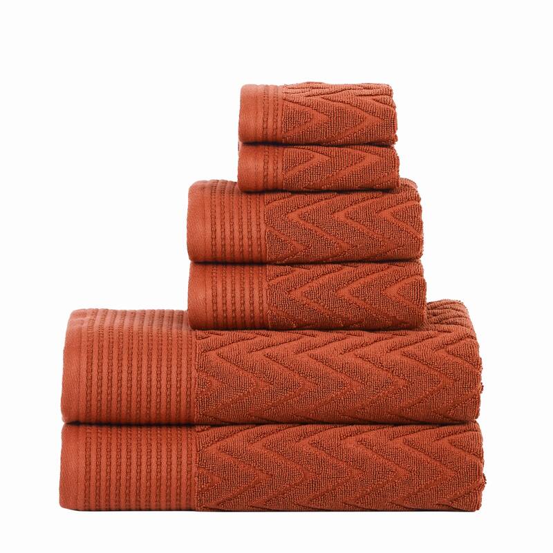 Superior Chevron Zero Twist Solid and Jacquard Cotton 6 Piece Towel Set