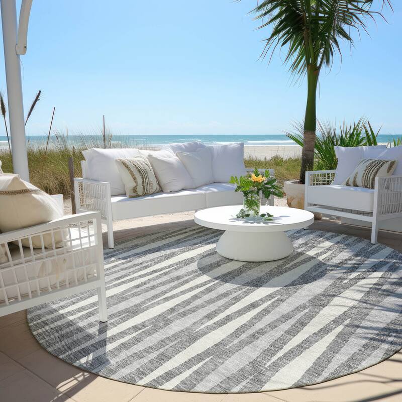 Machine Washable Indoor/ Outdoor Chantille Mosaic Contemporary Rug - Gray - 8' x 8'