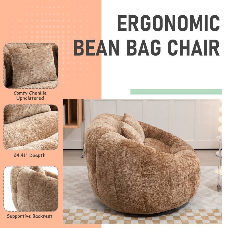 HOMEFUN Chenille Upholstered Durable Comfort Lounger High Back Bean Bag Loveseat Sofa