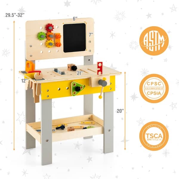 Costway Wooden Tool Bench Workbench Toy Play for Kids with Tools Set - 21'' x 12'' x 29.5''-32'' (L x W x H)