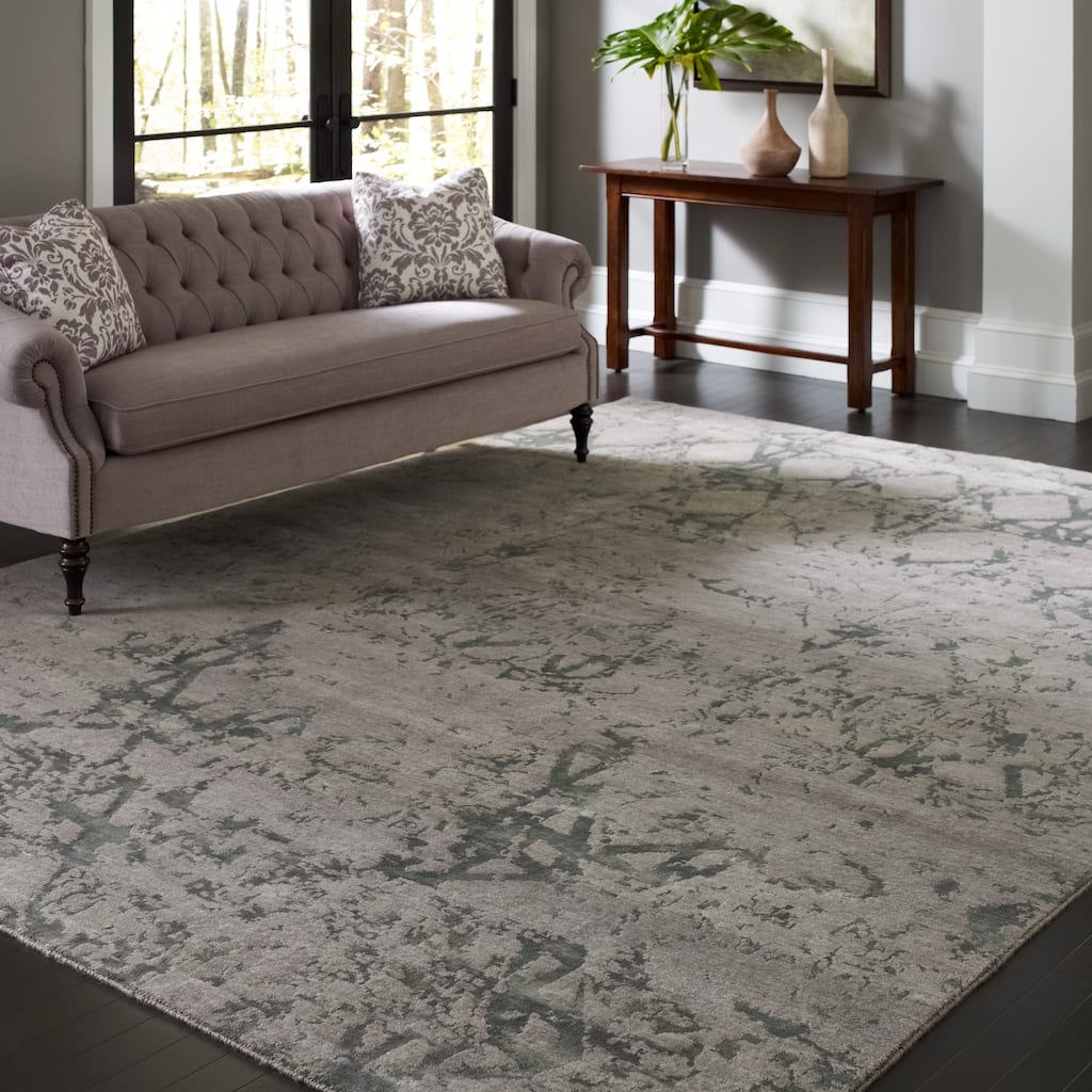 Modern Multi-Colored Hand-Knotted Wool & Viscose Area Rug