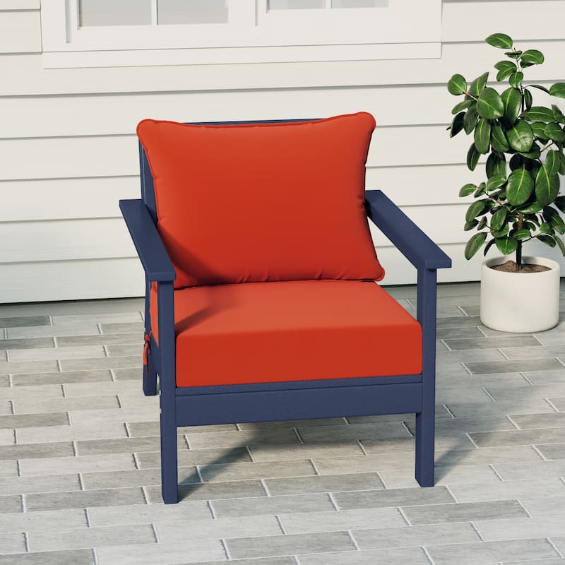 Birchwood All Weather HDPE Outdoor Patio Deep Seating Navy Blue Club Chair With Cushions (1-Piece) - Navy Blue/Orange