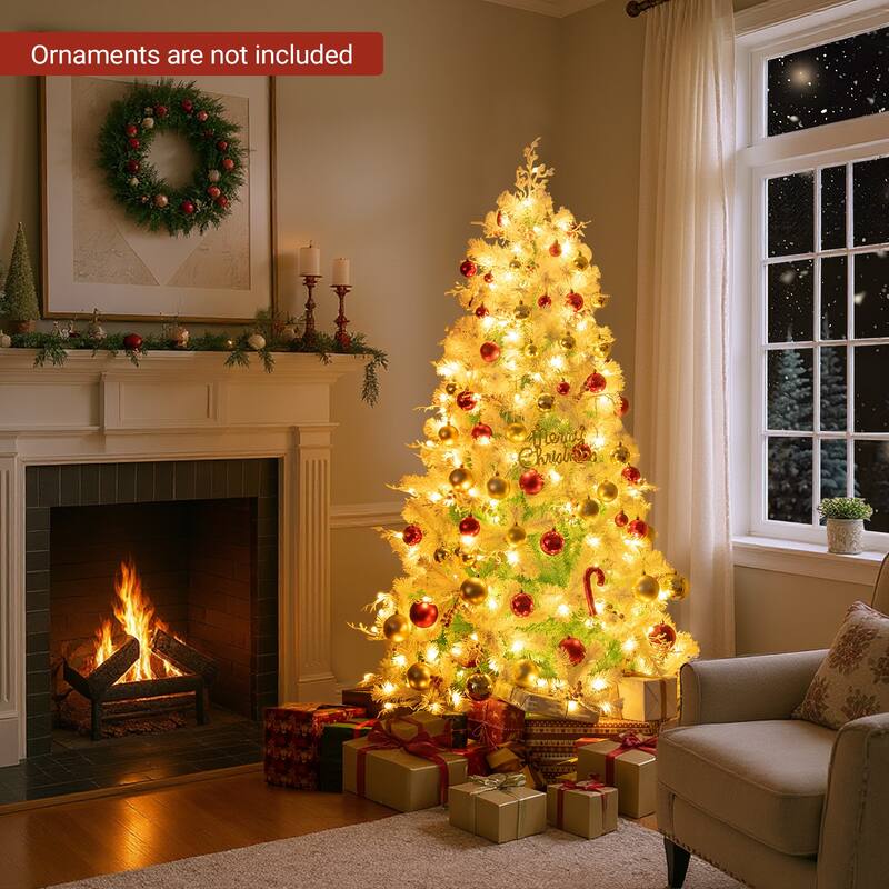 Costway 6 FT Pre-lit Artificial Christmas Tree with 599 Branch Tips & - Peacock Blue & White