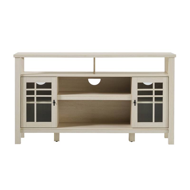 Transitional 58" 2-Door Sideboard with Windowpane Design for Living Room, Bedroom and Office, Ivory Oak