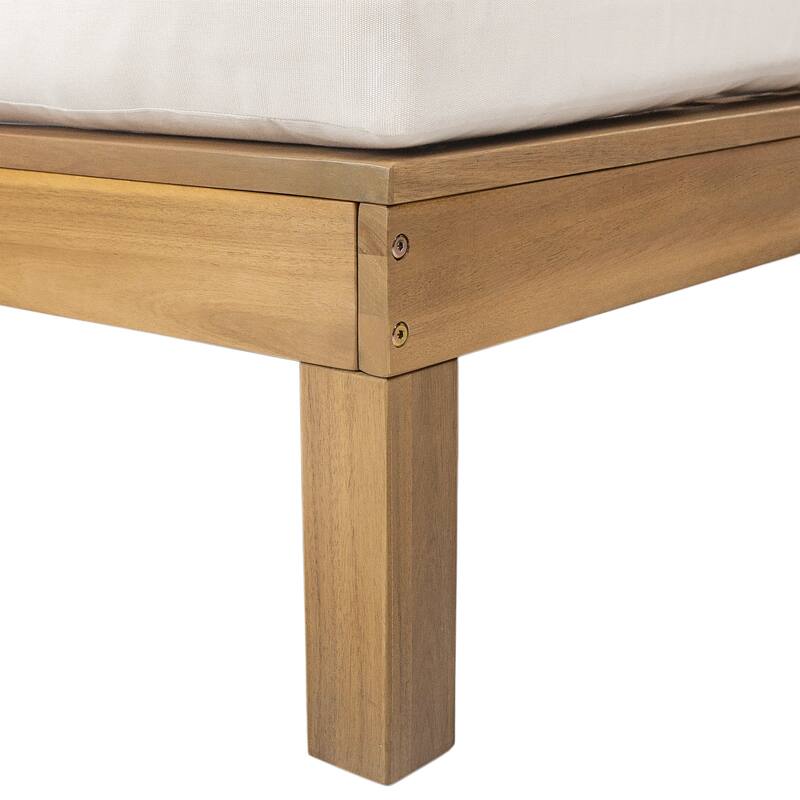 Outdoor Patio Acacia Wood Double Daybed Sunbed with Adjustable Backrest and Folding Side Trays