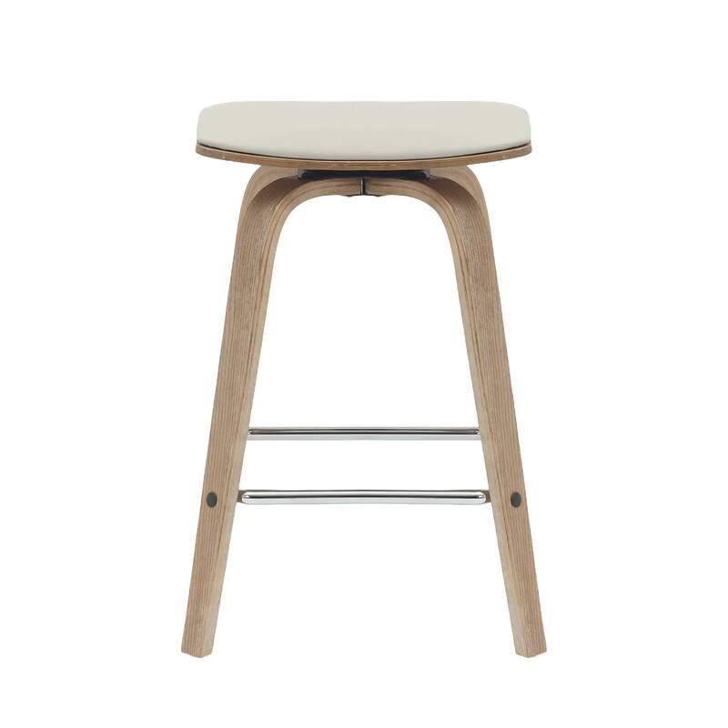 Pelya Leather Swivel Square Counter Stool with Wood Legs and Chrome Footrest for Kitchen Island or Dining Area Set of 2