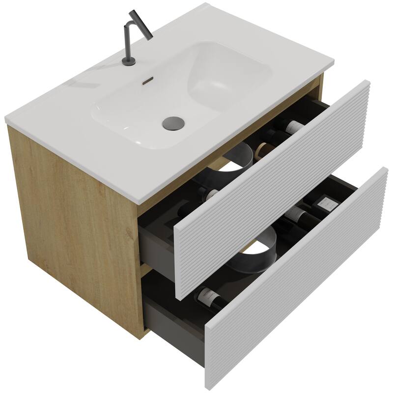 GDFStudio - Gloria Floating Bathroom Vanity with Integrated Ceramic Sink and Soft-Close Storage