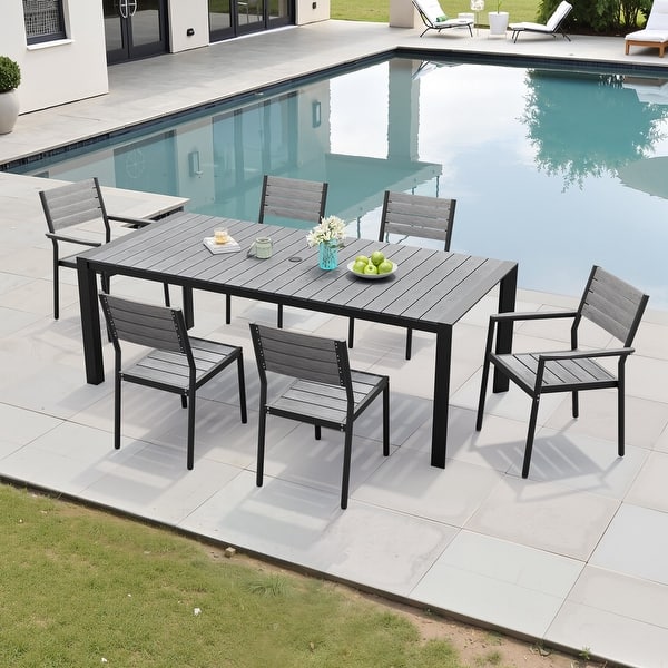 4 seat patio furniture set with umbrella Giantex 6 Pieces Patio Dining Set, Folding Patio Chairs Set of 4, Tempered Glass Umbrella Table with Hole Brown