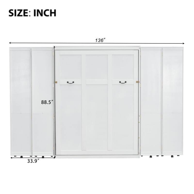 Queen Size Murphy Bed Wall Bed with Storage Doors, Foldable Space Saving Murphy Cabinet Bed with Storage Shelves